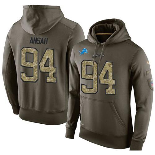 NFL Men's Nike Detroit Lions #94 Ziggy Ansah Stitched Green Olive Salute To Service KO Performance Hoodie